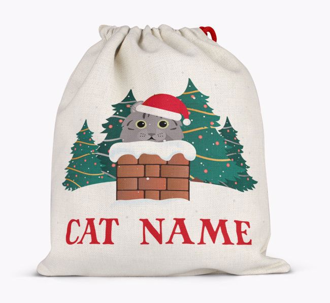 Peeking Cat with Santa Hat: Personalized {breedCommonName} Santa Sack 